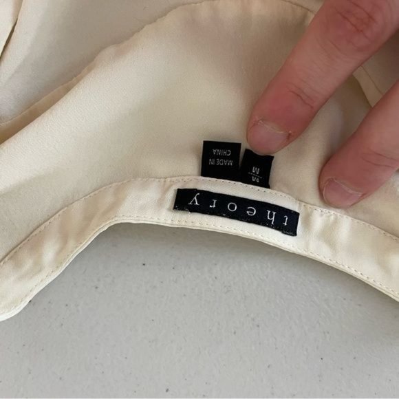 THEORY KEVINE SILK BUTTON TIE FRONT CROPPED SHEER LONG SLEEVE BLOUSE WHITE M - Picture 4 of 6